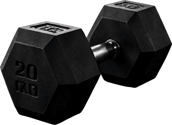 Rubber hex dumbbell van 20 kilogram